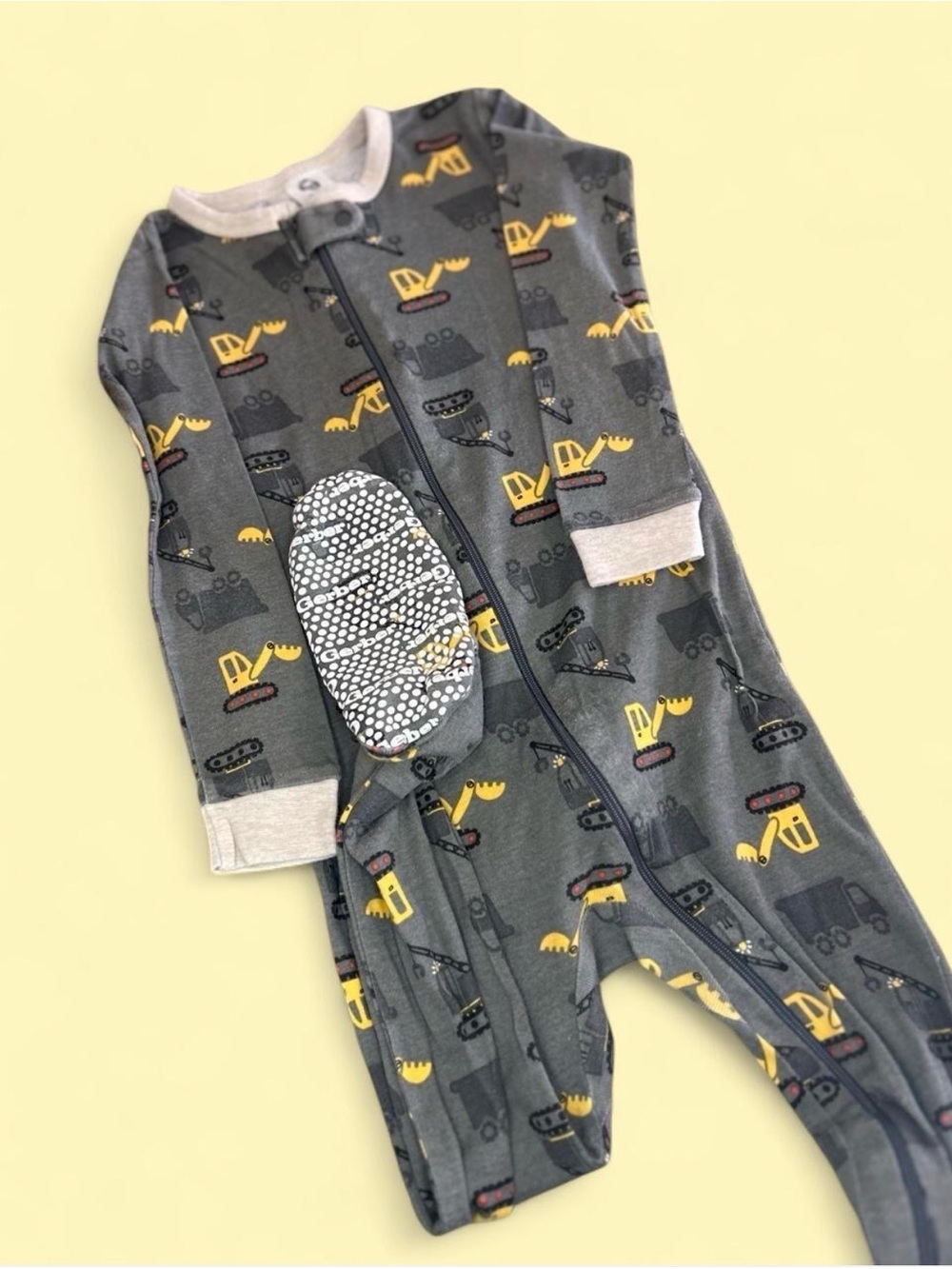 Gerber Gray Footed Sleeper with Yellow Excavator Print